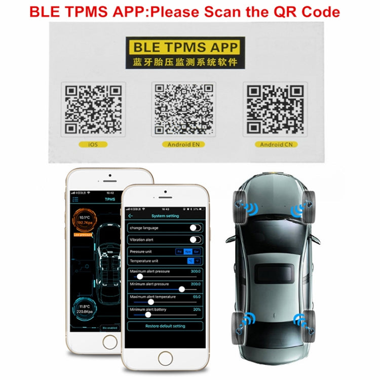 Bluetooth 4.0 TPMS Sistema di rilevamento della pressione di monitoraggio della pressione dei pneumatici esterni per auto, Car External Tire Pressure Detection System