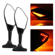 Set specchietti retrovisori modificati per moto con luce per Kawasaki, MB-MR021-BK, Carbon Fiber Black