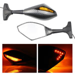 Set specchietti retrovisori modificati per moto con luce per Kawasaki, MB-MR021-BK, Carbon Fiber Black