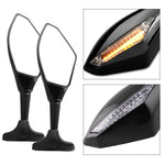 Set specchietti retrovisori modificati per moto con luce per Kawasaki, MB-MR021-BK, Carbon Fiber Black