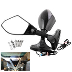 Set specchietti retrovisori modificati per moto con luce per Kawasaki, MB-MR021-BK, Carbon Fiber Black