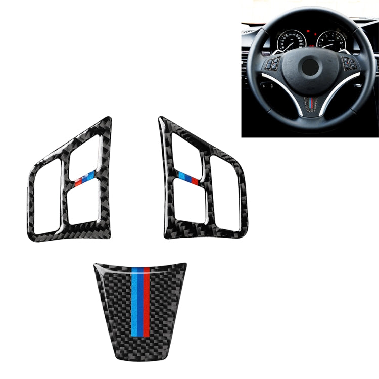 Adesivo decorativo per pulsanti del volante a colori tricolore in fibra di carbonio 3 in 1 per BMW Serie 3 E90 2005-2012, guida a destra e a sinistra universale, For BMW 3 Series E90 2005-2012(Tricolor,A)