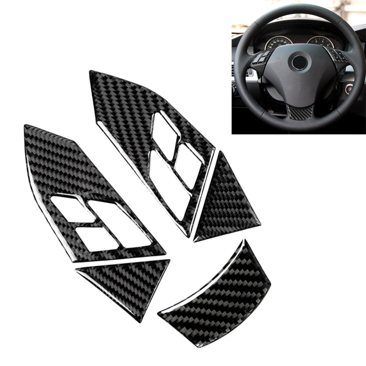 Adesivo decorativo per pulsanti del volante in tinta unita in fibra di carbonio 5 in 1 per BMW Serie 5 E60 2004-2010, guida a destra e a sinistra universale, For BMW 5 Series E60 2004-2010