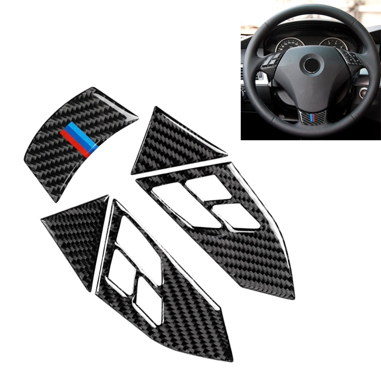 Adesivo decorativo con pulsante tricolore sul volante in fibra di carbonio 5 in 1 per BMW Serie 5 E60 2004-2010, guida a destra e a sinistra universale, For BMW 5 Series E60 2004-2010(Tricolor)