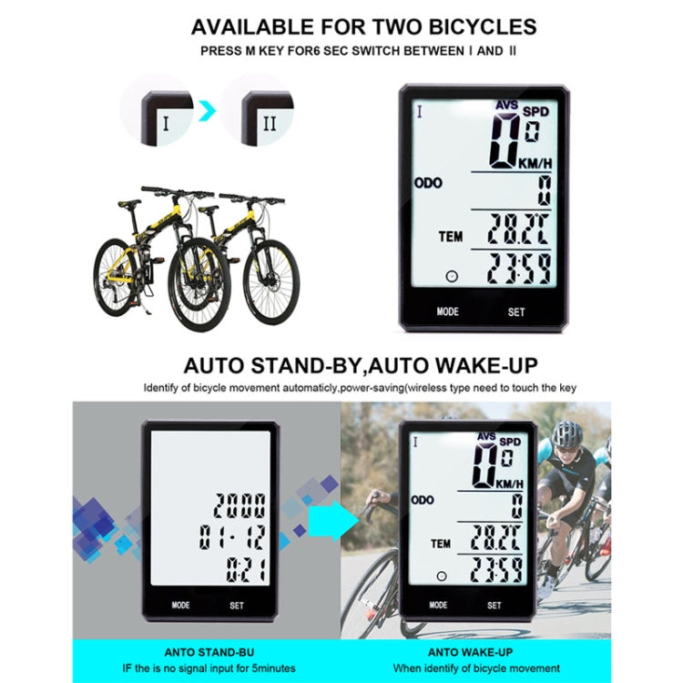 Tachimetro contachilometri LCD per ciclocomputer impermeabile wireless inglese da 2,8 pollici con supporto di estensione, Wireless with Extension Holder