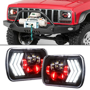 2 fari quadrati a LED con sfondo rosso modificato per auto da 5X7 pollici per Jeep Wrangler, For Jeep Wrangler(5X7 inch)