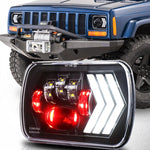 2 fari quadrati a LED con sfondo rosso modificato per auto da 5X7 pollici per Jeep Wrangler, For Jeep Wrangler(5X7 inch)