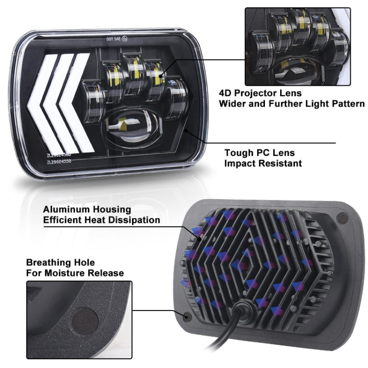 2 fari quadrati a LED con sfondo rosso modificato per auto da 5X7 pollici per Jeep Wrangler, For Jeep Wrangler(5X7 inch)