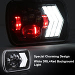 2 fari quadrati a LED con sfondo rosso modificato per auto da 5X7 pollici per Jeep Wrangler, For Jeep Wrangler(5X7 inch)