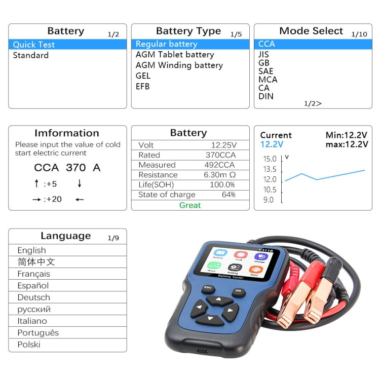 Tester portatile per batteria da auto 12V V311B, V311B