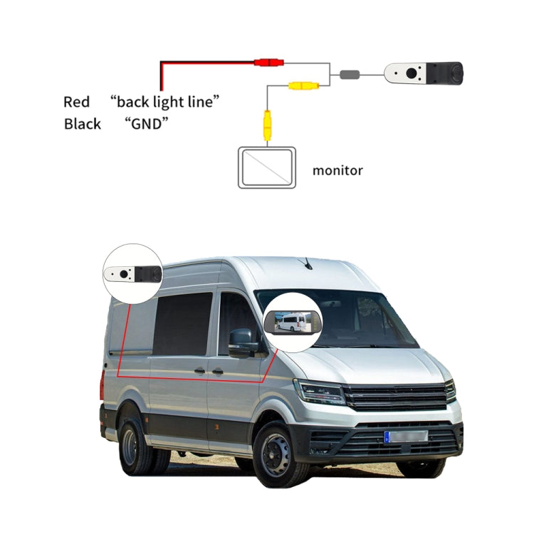 PZ475 Telecamera per luce freno da 170 gradi impermeabile per auto + monitor retrovisore da 7 pollici per Volkswagen Crafter, PZ475 + 7 inch Rearview Monitor