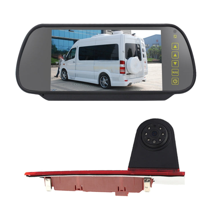 PZ477 Telecamera per luce freno impermeabile da 170 gradi per auto + monitor retrovisore da 7 pollici per Ford Transit Custom, PZ477 + 7 inch Rearview Monitor