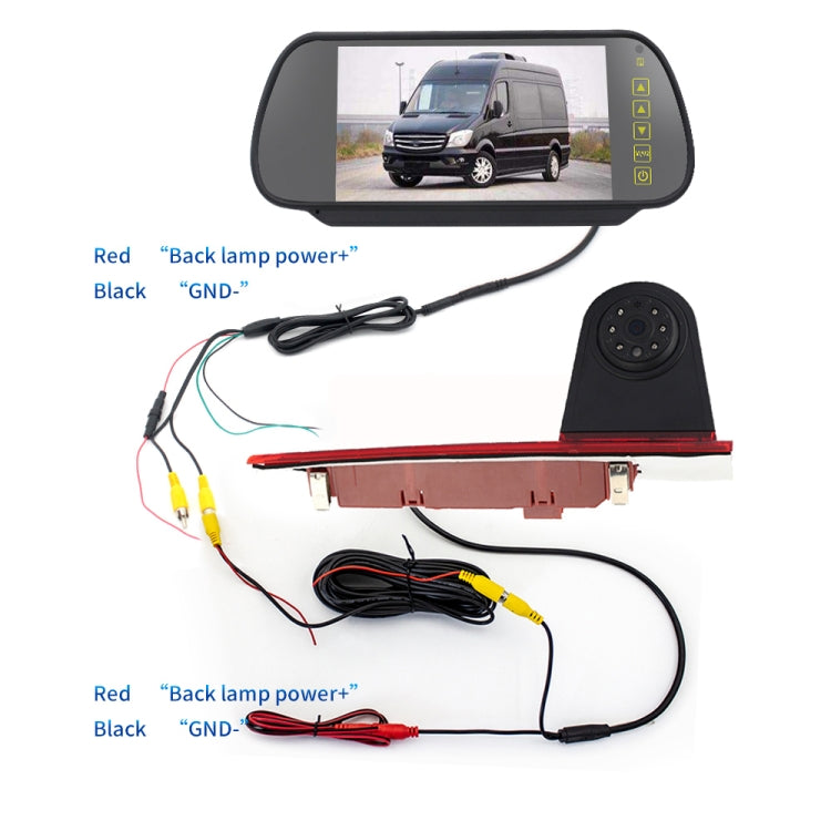 PZ477 Telecamera per luce freno impermeabile da 170 gradi per auto + monitor retrovisore da 7 pollici per Ford Transit Custom, PZ477 + 7 inch Rearview Monitor