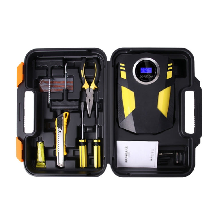 Pompa ad aria con display digitale a pedale gonfiabile portatile per auto 12V con luce e cassetta degli attrezzi, Digital Display with Tool Box