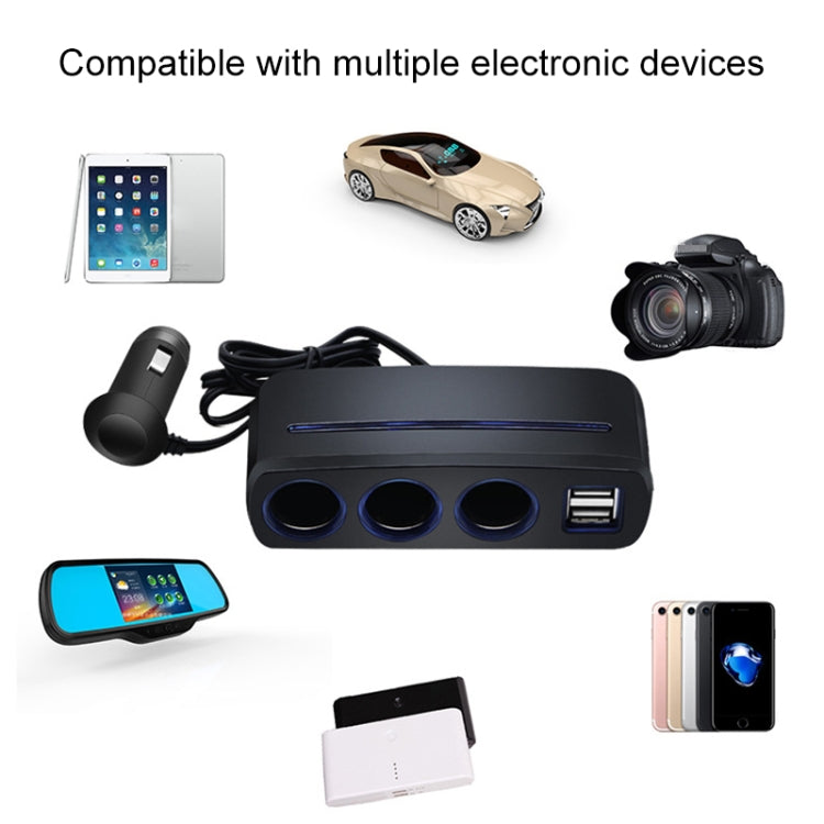 SHUNWEI SD-1938 Accendisigari con caricatore doppio USB 3 in 1 per auto 120W 3A con luce atmosferica, SD-1938 (Black), SD-1938