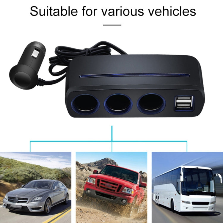 SHUNWEI SD-1938 Accendisigari con caricatore doppio USB 3 in 1 per auto 120W 3A con luce atmosferica, SD-1938 (Black), SD-1938
