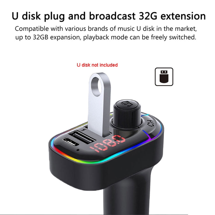 Trasmettitore FM Bluetooth per caricabatterie doppio USB per auto multifunzionale C12 con luce atmosferica, C12