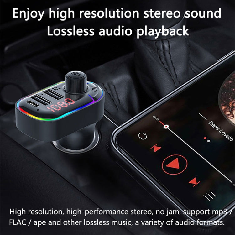 Trasmettitore FM Bluetooth per caricabatterie doppio USB per auto multifunzionale C12 con luce atmosferica, C12