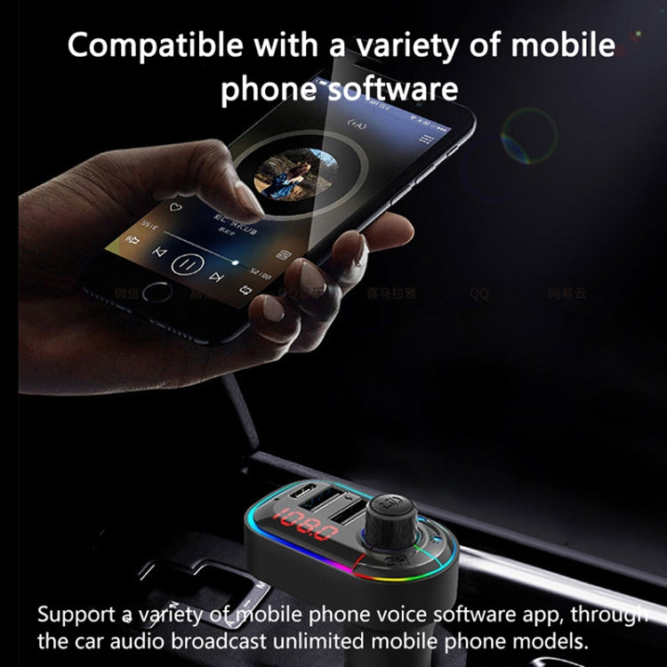 Trasmettitore FM Bluetooth per caricabatterie doppio USB per auto multifunzionale C12 con luce atmosferica, C12