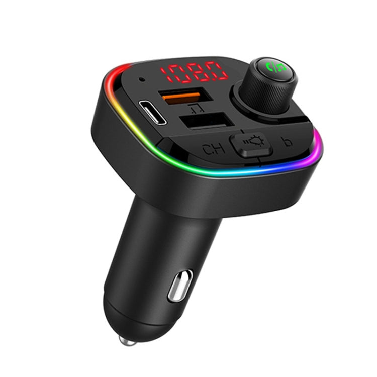 Trasmettitore FM Bluetooth con caricatore rapido doppio USB PD per auto multifunzionale C13 con luce atmosferica, C13