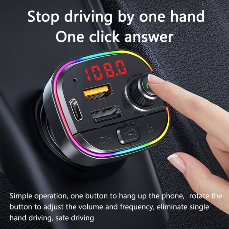 Trasmettitore FM Bluetooth con caricatore rapido doppio USB PD per auto multifunzionale C13 con luce atmosferica, C13