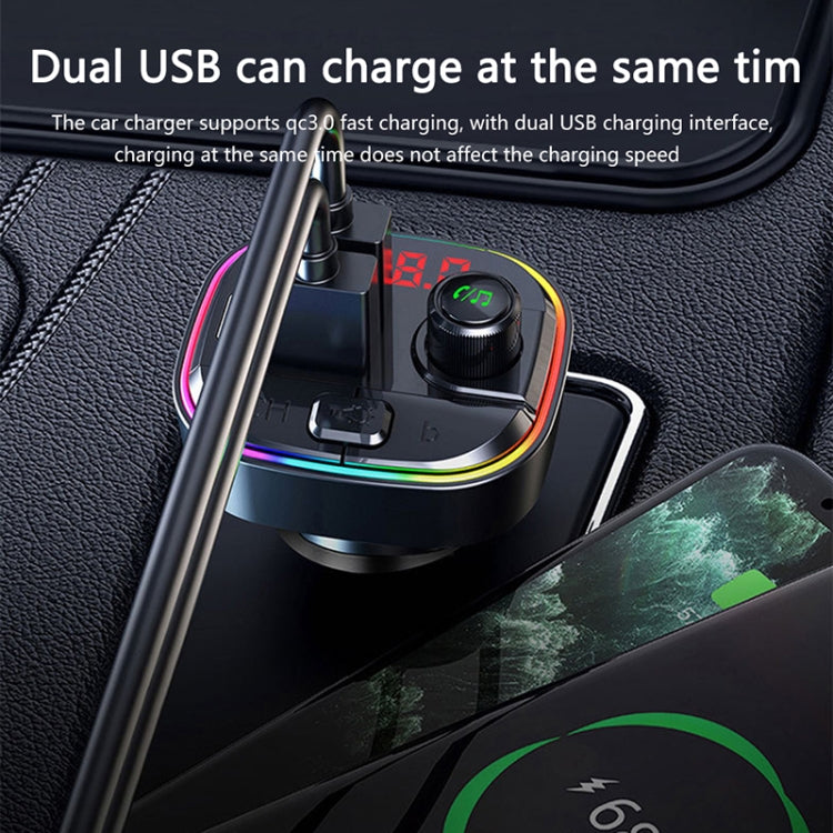 Trasmettitore FM Bluetooth con caricatore rapido doppio USB PD per auto multifunzionale C13 con luce atmosferica, C13