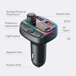 Trasmettitore FM Bluetooth con caricatore USB doppio QC3.0 + PD18W per auto multifunzionale C14 con luce atmosferica, C14