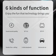 Trasmettitore FM Bluetooth con caricatore USB doppio QC3.0 + PD18W per auto multifunzionale C14 con luce atmosferica, C14