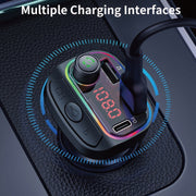 Trasmettitore FM Bluetooth con caricatore USB doppio QC3.0 + PD18W per auto multifunzionale C14 con luce atmosferica, C14