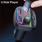 Trasmettitore FM Bluetooth con caricatore USB doppio QC3.0 + PD18W per auto multifunzionale C14 con luce atmosferica, C14