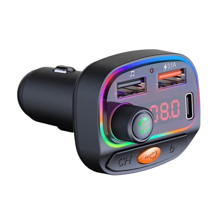 Trasmettitore FM Bluetooth per caricabatteria USB multifunzionale C15 doppio 3.1A+Type-C con luce atmosferica, C15