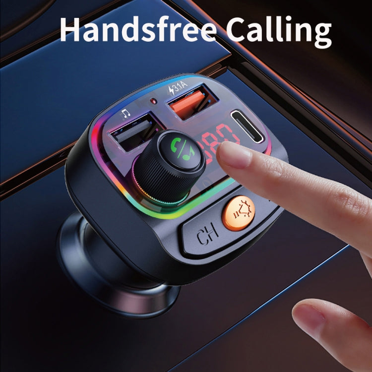 Trasmettitore FM Bluetooth per caricabatteria USB multifunzionale C15 doppio 3.1A+Type-C con luce atmosferica, C15