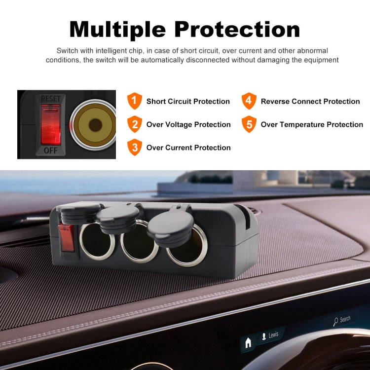 Presa accendisigari per auto 3 in 1 12-24V 16A con controllo dell'interruttore di protezione da sovraccarico, 3 in 1 12-24V 16A