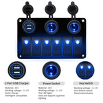 Pannello interruttori combinato multifunzionale Interruttori a 6 vie 12V / 24V + Caricatore doppio USB per auto RV Marine Boat, 6 Way (Blue Light), 6 Way (Green Light), 6 Way (Red Light)