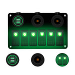 Pannello interruttori combinato multifunzionale Interruttori a 6 vie 12V / 24V + Caricatore doppio USB per auto RV Marine Boat, 6 Way (Blue Light), 6 Way (Green Light), 6 Way (Red Light)
