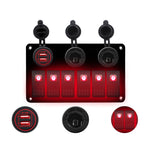 Pannello interruttori combinato multifunzionale Interruttori a 6 vie 12V / 24V + Caricatore doppio USB per auto RV Marine Boat, 6 Way (Blue Light), 6 Way (Green Light), 6 Way (Red Light)