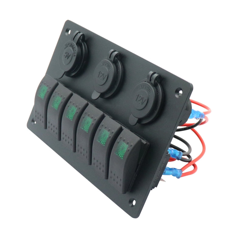 Pannello interruttori combinato multifunzionale Interruttori a 6 vie 12V / 24V + Caricatore doppio USB per auto RV Marine Boat, 6 Way (Blue Light), 6 Way (Green Light), 6 Way (Red Light)