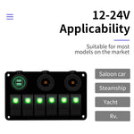 Pannello interruttori combinato multifunzionale Interruttori a 6 vie 12V / 24V + Caricatore doppio USB per auto RV Marine Boat, 6 Way (Blue Light), 6 Way (Green Light), 6 Way (Red Light)