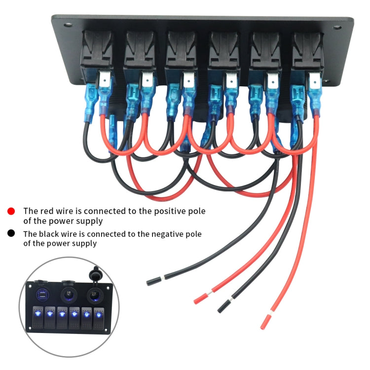 Pannello interruttori combinato multifunzionale Interruttori a 6 vie 12V / 24V + Caricatore doppio USB per auto RV Marine Boat, 6 Way (Blue Light), 6 Way (Green Light), 6 Way (Red Light)
