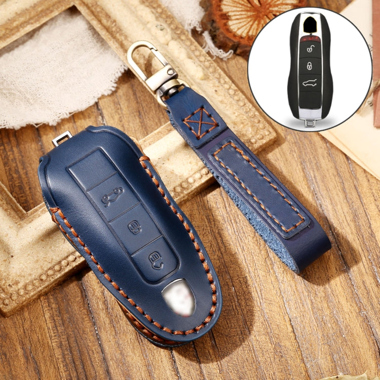 Hallmo Custodia protettiva per chiave in pelle di vacchetta per auto per Porsche Macan 718 2021 A Style, For Porsche Macan A Style