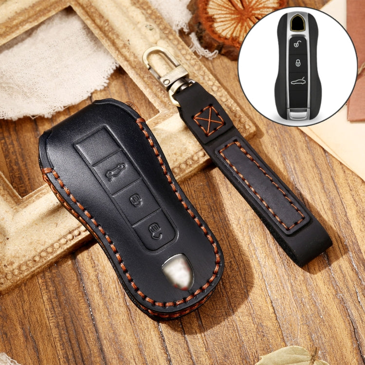 Hallmo Custodia protettiva per chiave in pelle di vacchetta per auto per Porsche Macan 718 2021 B Style, For Porsche Macan B Style