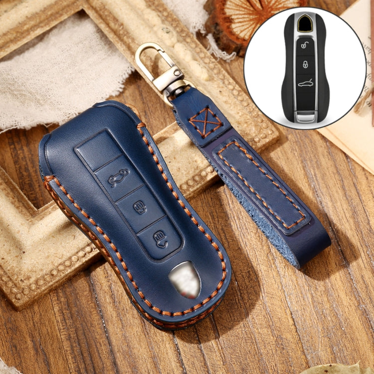 Hallmo Custodia protettiva per chiave in pelle di vacchetta per auto per Porsche Macan 718 2021 B Style, For Porsche Macan B Style