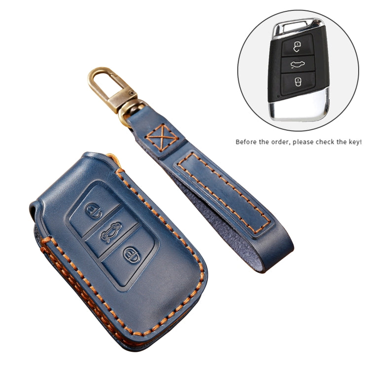 Hallmo Custodia protettiva per chiave in pelle di vacchetta per auto per Volkswagen Lavida A Style, For Volkswagen Lavida A Style