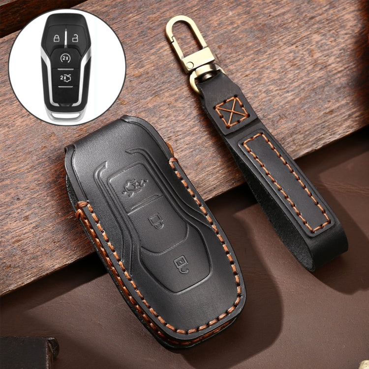 Hallmo Custodia protettiva per chiave in pelle di vacchetta per auto per Ford Focus A Style, For Ford Focus A Style