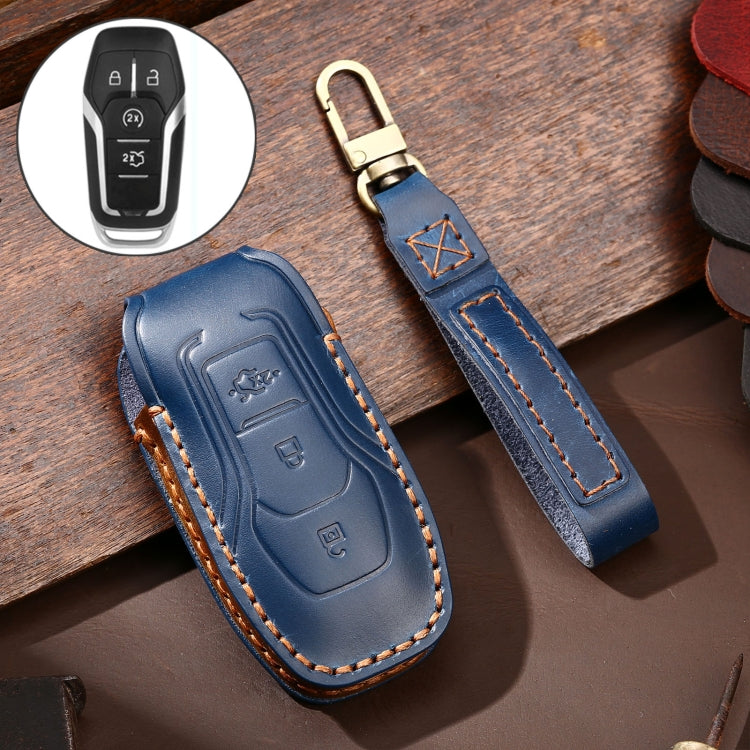 Hallmo Custodia protettiva per chiave in pelle di vacchetta per auto per Ford Focus A Style, For Ford Focus A Style