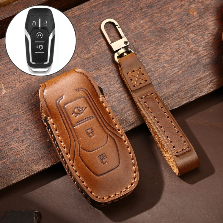 Hallmo Custodia protettiva per chiave in pelle di vacchetta per auto per Ford Focus A Style, For Ford Focus A Style