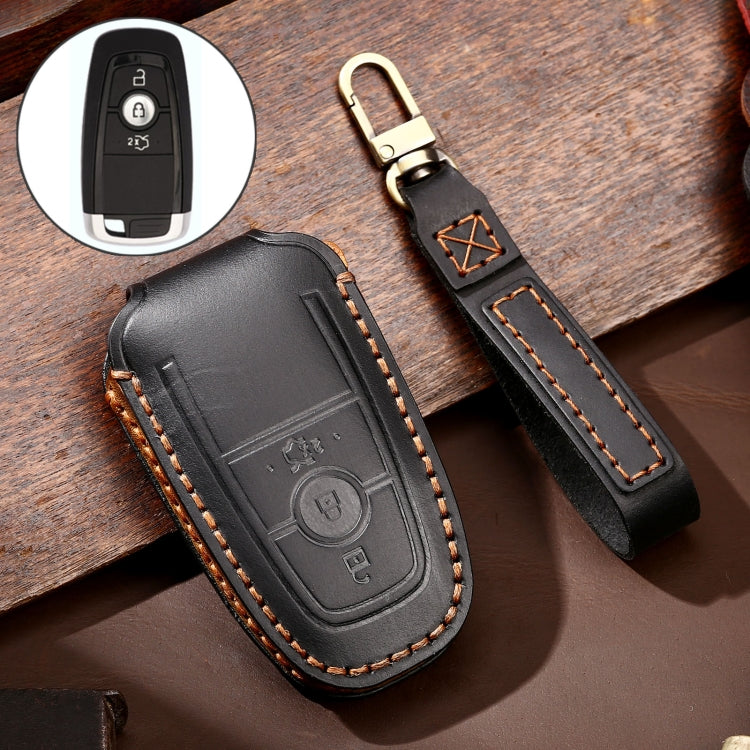 Hallmo Custodia protettiva per chiave in pelle di vacchetta per auto per Ford Focus B Style, For Ford Focus B Style