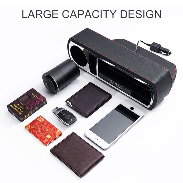 Console di ricarica rapida wireless multifunzionale per auto Scatola in pelle PU Portabicchieri Sedile Gap Scatola portaoggetti laterale, Wireless Fast Charge (Black), Wireless Fast Charge (Beige), Wireless Fast Charge (Brown)