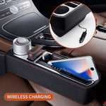 Console di ricarica rapida wireless multifunzionale per auto Scatola in pelle PU Portabicchieri Sedile Gap Scatola portaoggetti laterale, Wireless Fast Charge (Black), Wireless Fast Charge (Beige), Wireless Fast Charge (Brown)