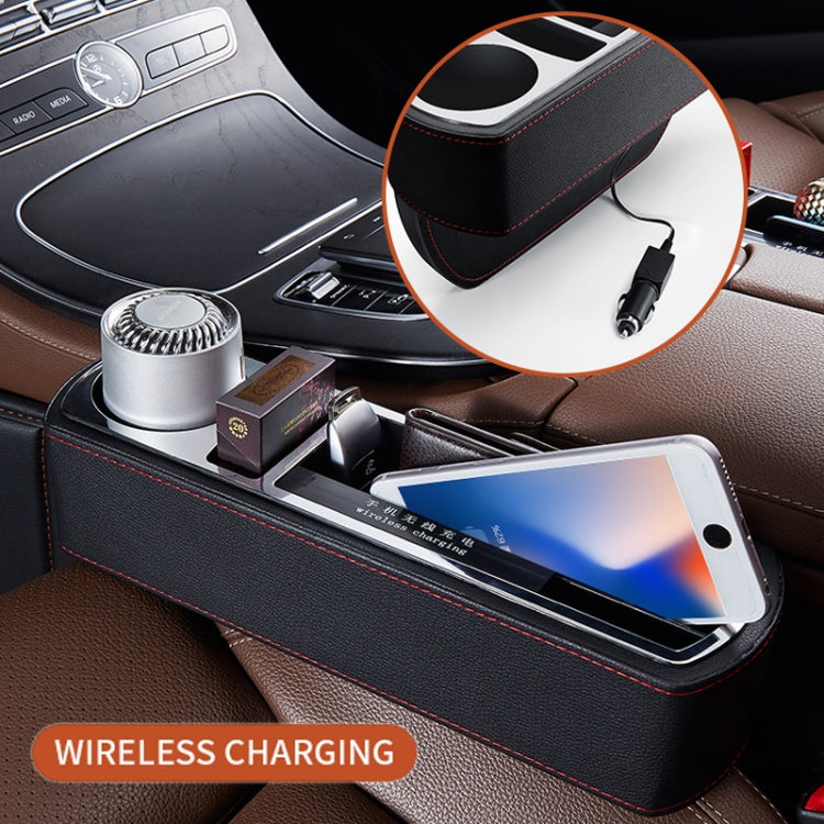 Console di ricarica rapida wireless multifunzionale per auto Scatola in pelle PU Portabicchieri Sedile Gap Scatola portaoggetti laterale, Wireless Fast Charge (Black), Wireless Fast Charge (Beige), Wireless Fast Charge (Brown)